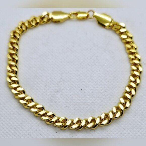 14K Gold Plated Cuban Curb Chain Link Bracelet Unisex - Picture 2 of 7